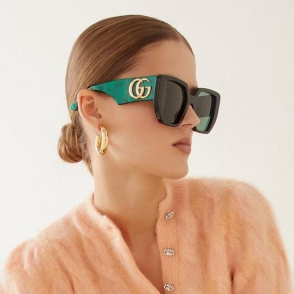 NEW GUCCI OVERSIZED WOMEN'S SUNGLASSES GG0956S 001 BLACK GREEN GUCCI EYE… - Picture 6 of 11